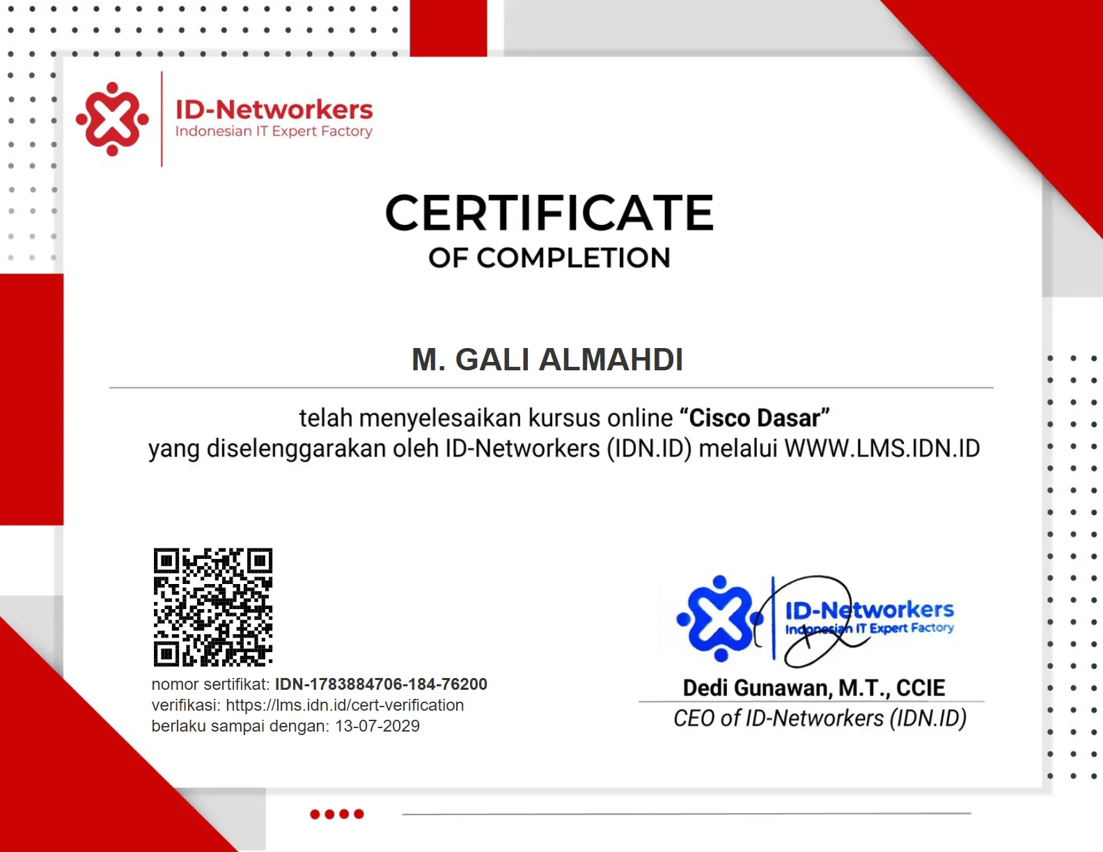CISCO Dasar certificate from ID-Networkers